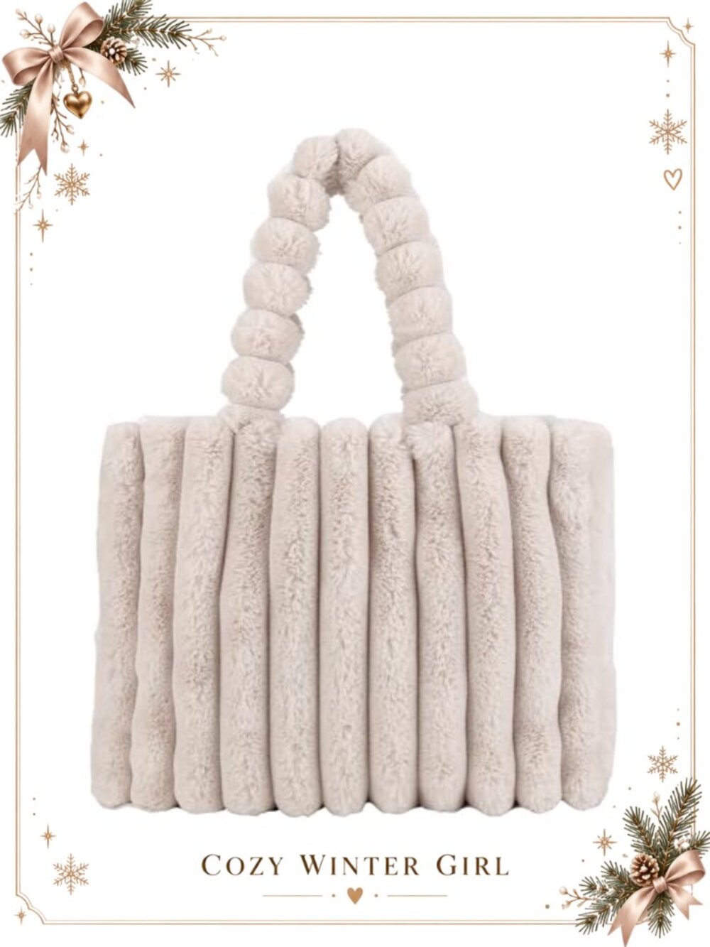 Faux Fur Fluffy Tote Bag Women Fuzzy Purse Plush Beaded Handle